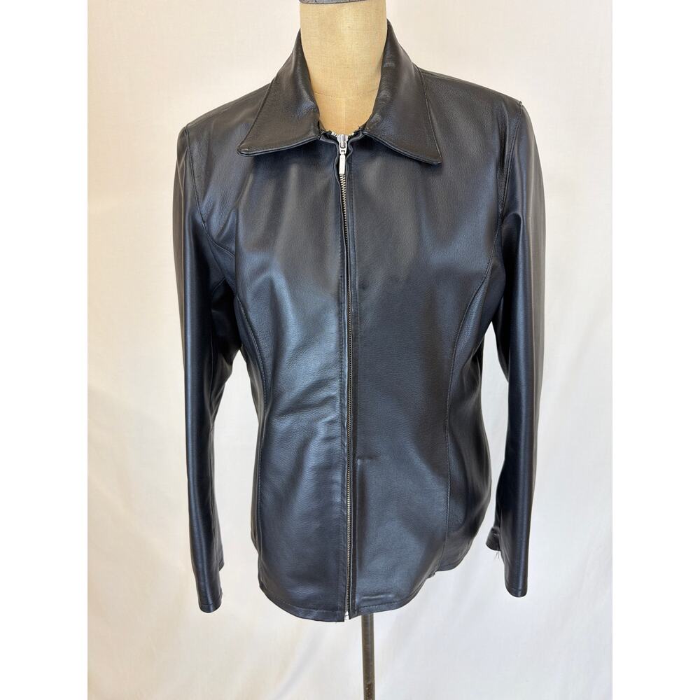 Y2K Vintage Oscar Piel USA Black Leather Jacket Large #0548